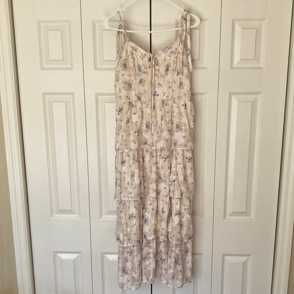 Floral Print Ruffled Dress with Bustier and Tie Straps
